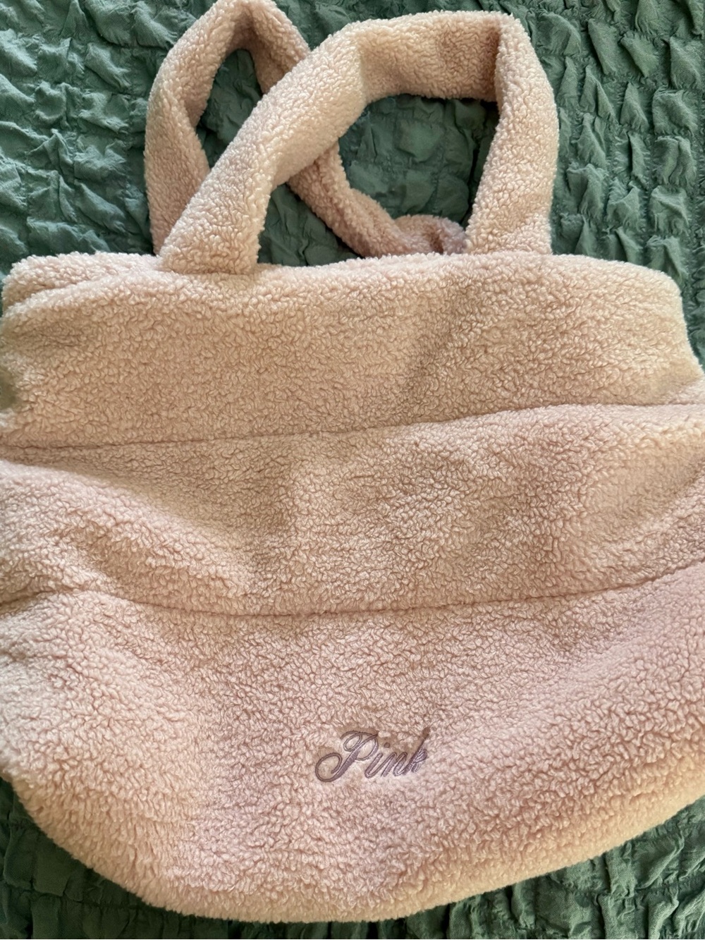 PINK Victoria's Secret Plush Sherpa Tote in Light Blush